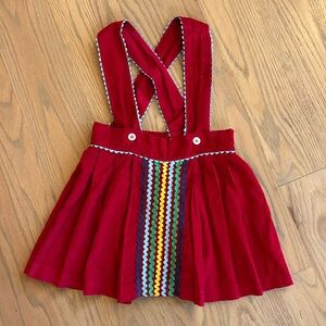 EUC Bella bliss red corduroy jumper with ricrac adjustable straps, size 4